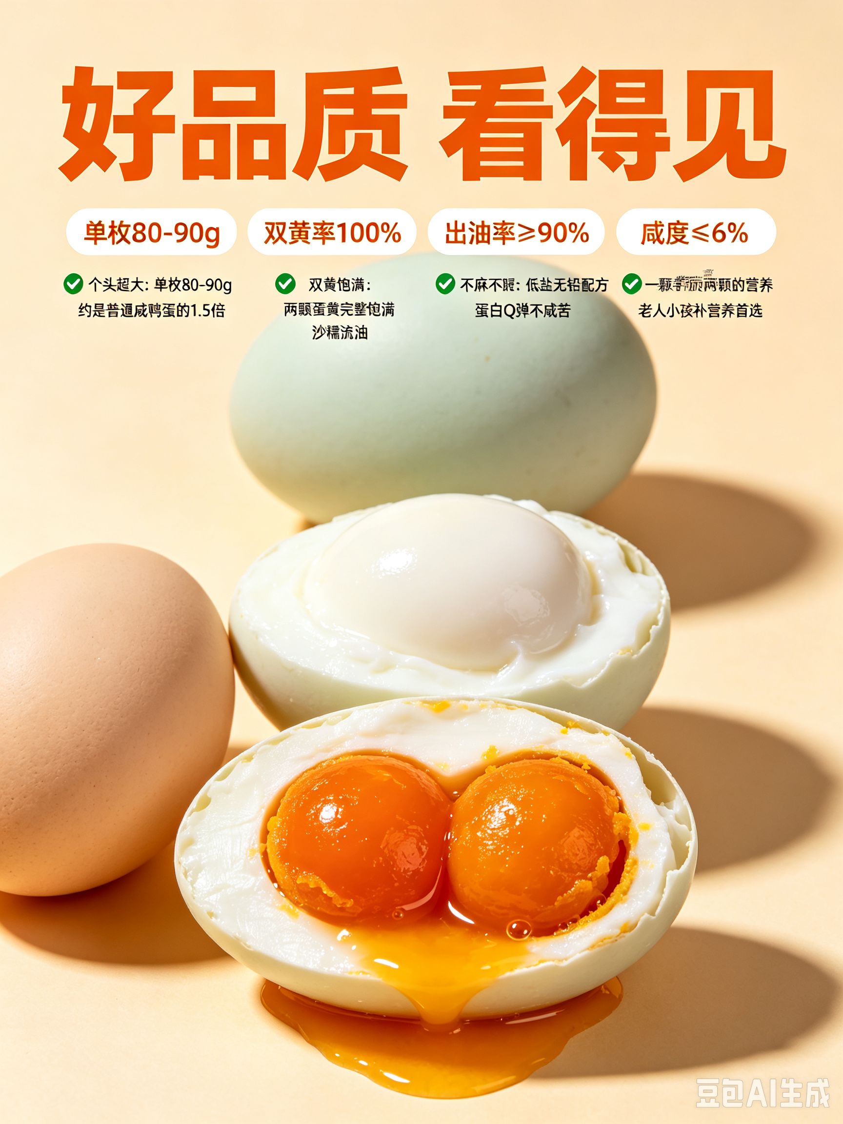 高邮双黄蛋实拍(AI 生成电商详情页示例)